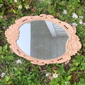 Elegant Tan Mirror Wall Decor with Intricate Frame